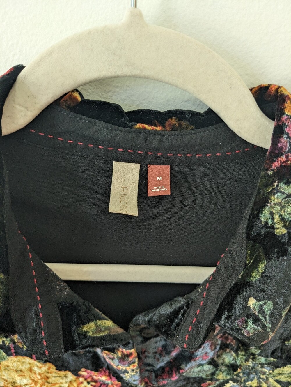 Anthropologie Pilcro Dark Floral Velvet Button Up Shirt - Picture 4 of 4